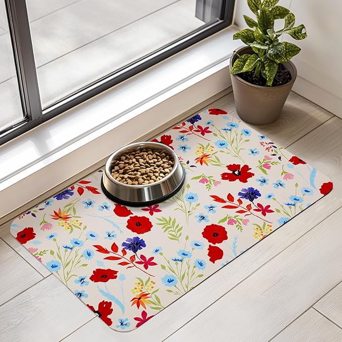Dog Food Mat for Floors Waterproof Quick Dry Pet Placemat Cat Feeding Bowls Mats for Food and Water, Eco-Friendly Dog Accessories Diatomite Pets Supplies 12" X 20"
