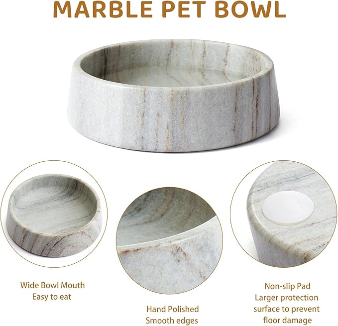 Black Marble Dog Bowl, Non-Slip Non-Tipping Heavy Dog Food Bowl, Large Weighted Stone Dish, Natural Marble Pet Water Bowl, Easy to Clean, Present for Cat & Dog Lovers, Holds 6 Cups(6 lbs)