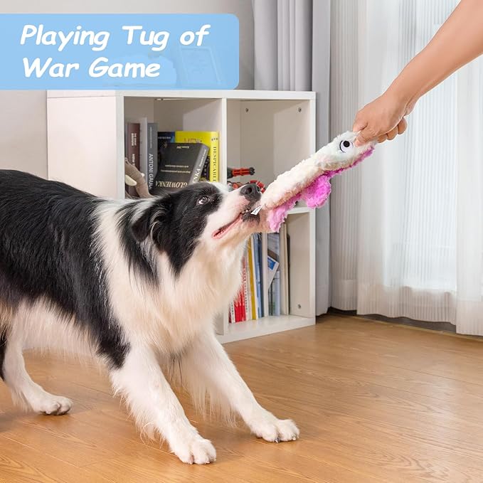 Dog Toys Pack, Durable Unstuffed Animal Dog Chew Toy, Large Soft Plush Dogs Toys Set, Dog Squeaky Toy for Small, Middle, Large Breed(5-Pack, Ocean Animals)