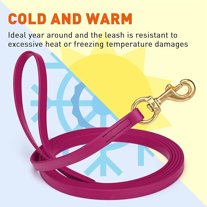 Viper Biothane K9 Working Dog Leash Waterproof Lead for Tracking Training Schutzhund Odor-Proof Long Line with Solid Brass Snap for Puppy Medium and Large Dogs, 15ft Magenta Pink