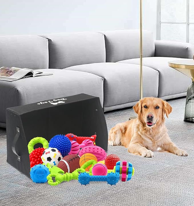 Morezi Linen-cotton blend dog toy basket and dog toy box, dog toy basket storage - Perfect for organizing pet toys, blankets, leashes, chew toys - Black - Dog