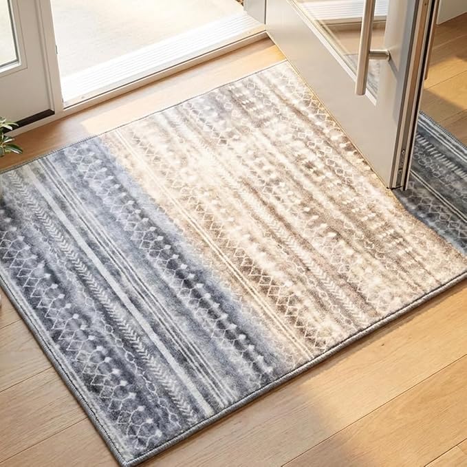 Muddy Mat짰 Greyline 2ft x 3ft Washable Area Rugs for Living Room, Bedroom & Dining Room ??Modern Soft Low Pile Non Slip Carpet ??Pet Friendly Waterproof Foldable Rugs for Home