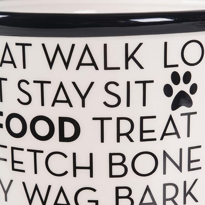 Bone Dry Dog Bone Ceramic Pet Bowl & Canister, Canister, 5.5x5.5x8.25, Black/White