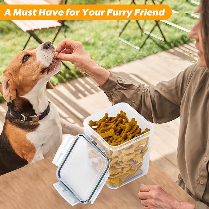 Dog Treat Storage Container Airtight for Countertop, Dog Treat Jar with Lid for Food Storage Organizer, 3 Pack Pet Food Holder for Kitchen with Scoops, Gift for Pet Owners