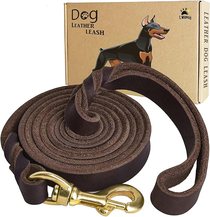 LWBMG Leather Dog Leash 8ftx1/2 inch, Heavy Duty Dog Leash, Strong and Sturdy Handmade Braided Pet Leashes, Soft and Comfortable Leather Leashes for Small Medium Large Dogs Training and Walking Brown