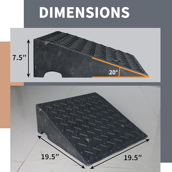 2Pack Rubber Curb Ramp 7.5" Rise Height, Heavy-Duty Threshold Ramps, Driveway Curb Ramps Portable Shed Ramps 7000 Lbs Load Capacity for Cars Vehicle Motorcycle Wheelchairs Bikes