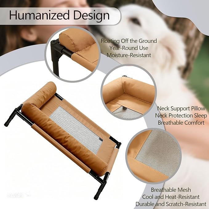 Raised Dog Beds for Small Dogs,Breathable Mesh Dog Sofa,Pet Travel Cot with Soft Edged Pillow,Features Non Slip Base, Suitable for Dogs Hammock Bed Small for Indoor & Outdoor