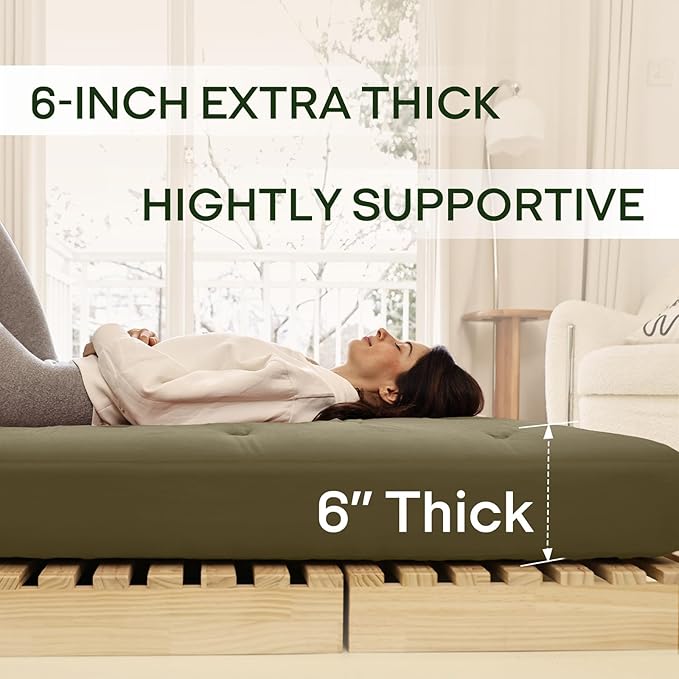 ZonLi Japanese Floor Futon Mattress Queen Size 60"x80"100%Cotton Cover 6''Thicken Tatami Mattress,Foldable Sleeping Pad,Portable Dormitory Tatami Mat,Roll Up Floor Lounger Bed for Adult (Winter Moss)