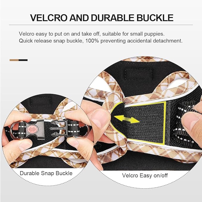 Mercano Soft Mesh Dog Harness and Leash Set, No-Chock Step-in Reflective Breathable Lightweight Easy Walk Vest Harnesses with Safety Buckle for Small Dogs, Cats (Black Yellow, XL)