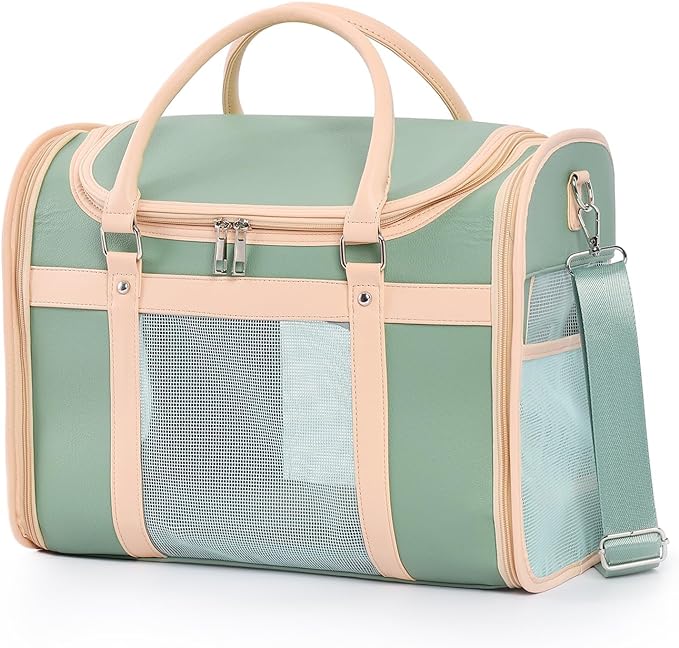 Airline Approved Pet Carrier Backpack, Waterproof PU Foldable Design with Light-Blocking Ventilation, TSA-Compliant Travel Bag for Cats & Small Dogs ??Easy Hose Wash & 360째 Breathable Mesh