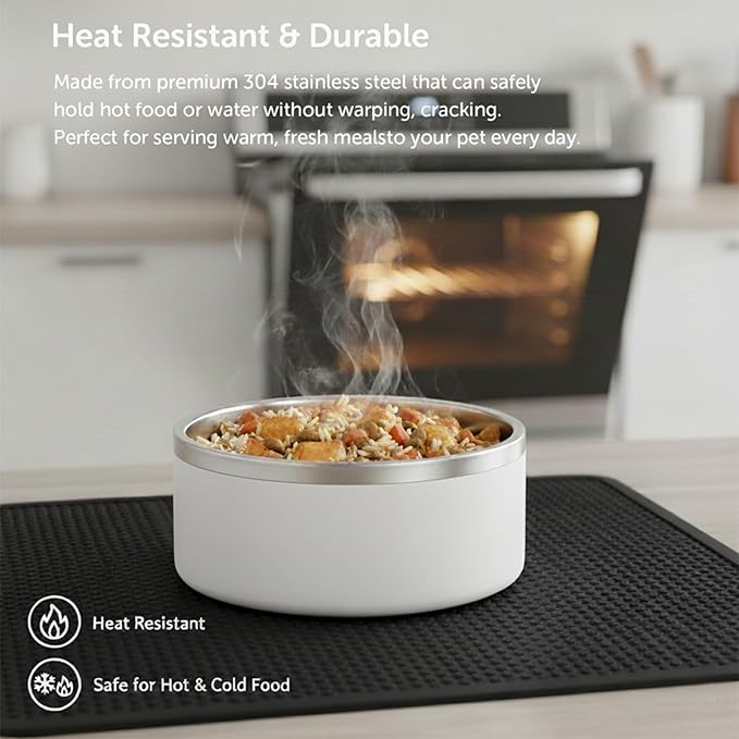 Dog Bowls, Stainless Steel Dog Food and Water Bowl for Small to Large Breed, Anti-Slip, Dishwasher Safer, Rust-Resistant, Easy to Clean, Weighted Durable Metal Bowl (White, 40 oz)