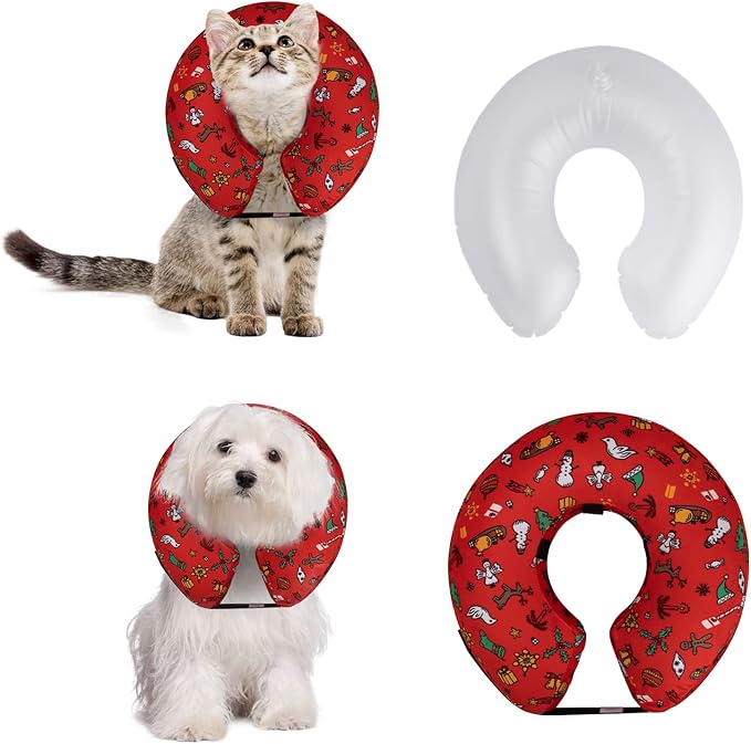 CuteBone Inflatable Soft Dog Cone with Removable Fleece Covers for Small/Medium/Large Dogs and Cats After Surgery GWB07S