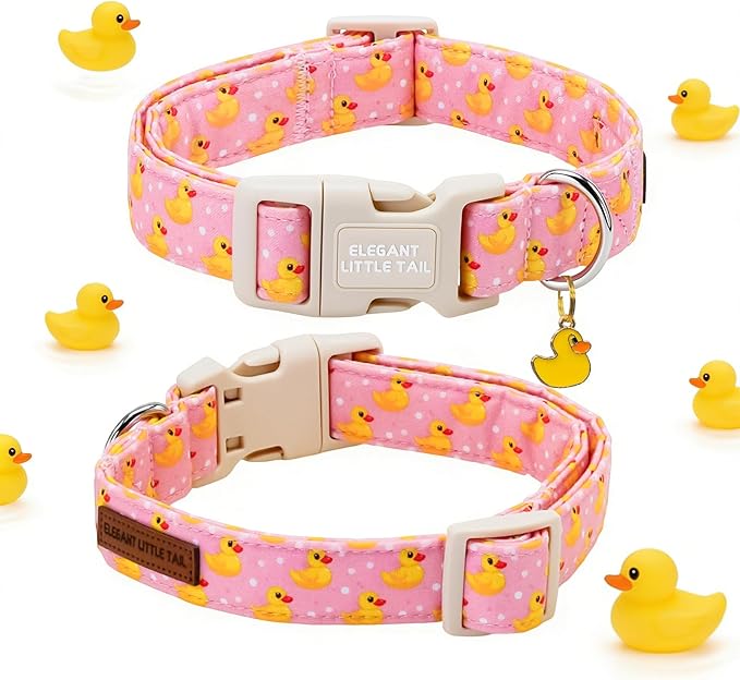 Elegant little tail Dog Collar, Rubber Duck Print Spring/Summer Soft Cotton Puppy Collars Adorable Female or Male Pet Gift Lightweight Plastic Adjustable Dog Collar for Small Dogs