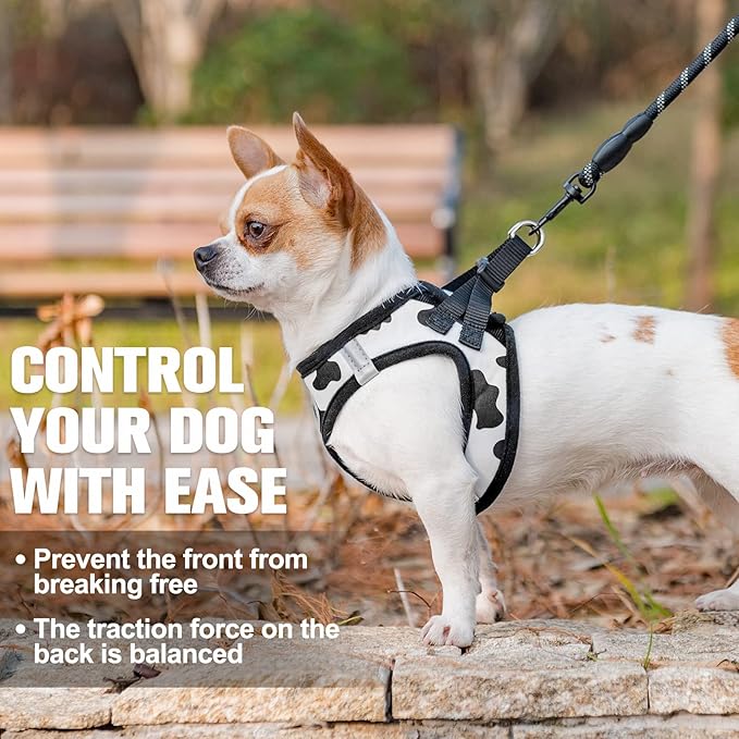 BEAUTYZOO Small Dog Harness and Leash Set, Cow Print Step in Dog Harness No Pull No Choke Puppy Harness Reflective for XXS XS S Dogs Cats, Soft Padded Mesh Vest Harnesses Girl and Boy Pets