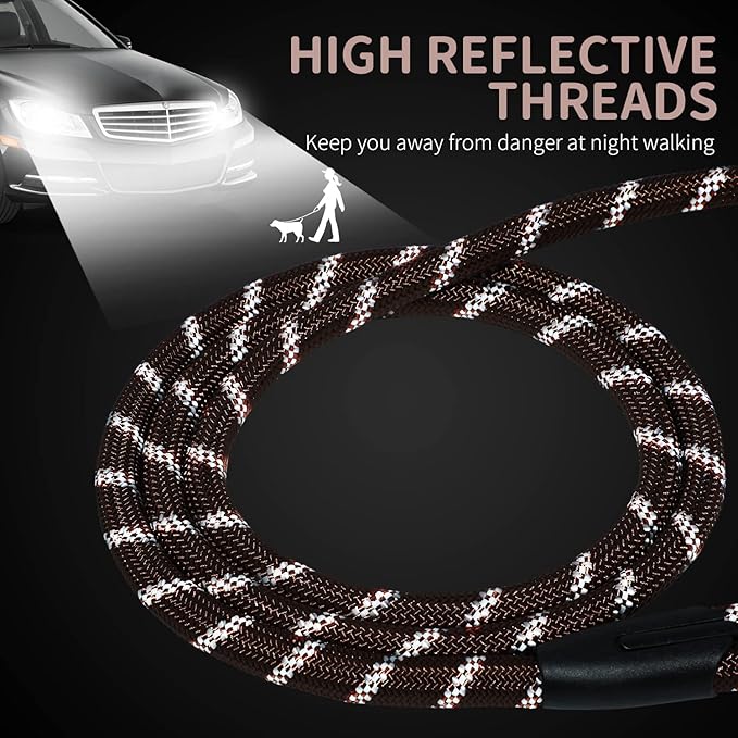 Long Dog Leash for Training 15Ft-Reflective Nylon Rope with Swivel Hook-Recall Agility Lead for Large Small Medium Dogs Outside Walking Hiking-Brown Diam 1/2"