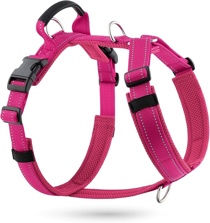 No Pull Dog Harness with Handle, Soft Mesh Padded Adjustable for Small Medium Large Dogs | Reflective Easy Walk Harness with Front Clip for Training, Running & Outdoor (Hot Pink, XL)