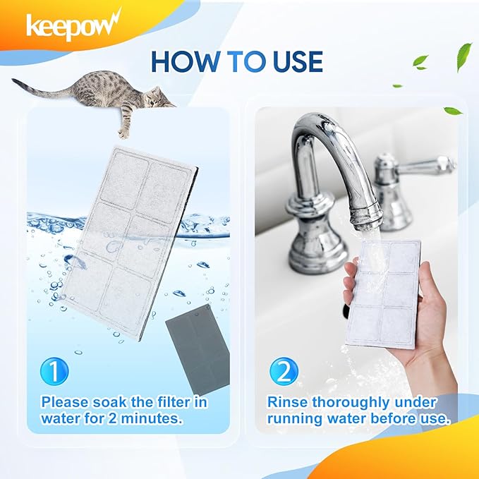 KEEPOW Replacement Carbon Filters for PetSafe Drinkwell Fountain, Pet Water Fountain Filters for Drinkwell Platinum, Zen, Original, Multi-Tier, Mini, Outdoor, Big dog and Everflow, 6-Pack Filter