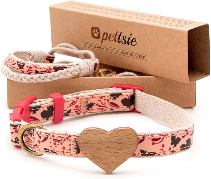 Pettsie Dog Heart Collar & Matching Friendship Bracelet – Adjustable, Durable Hemp, Soft & Comfortable, for Dog Owners, Small & Medium Sizes
