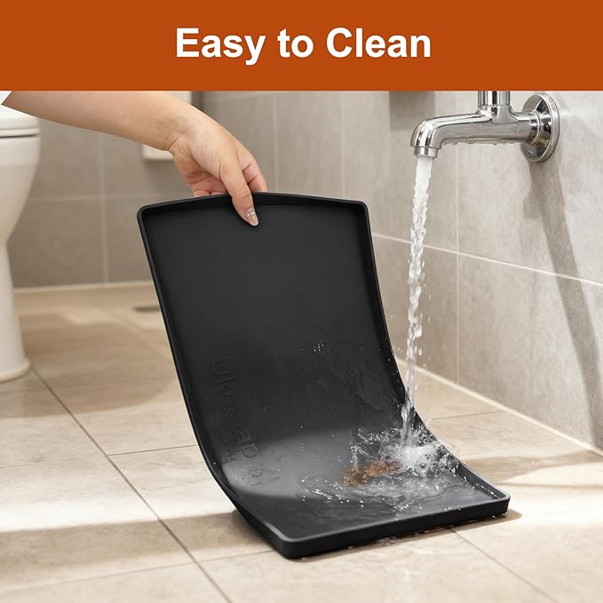 19” x 12” Extra Thick Waterproof Silicone Mat with Raised Edge, BPA Free Non-Slip Dog & Cat Food Mat, Feeding Mat for Food and Water Bowls, Spill Proof Mat to Protect Floors, Black