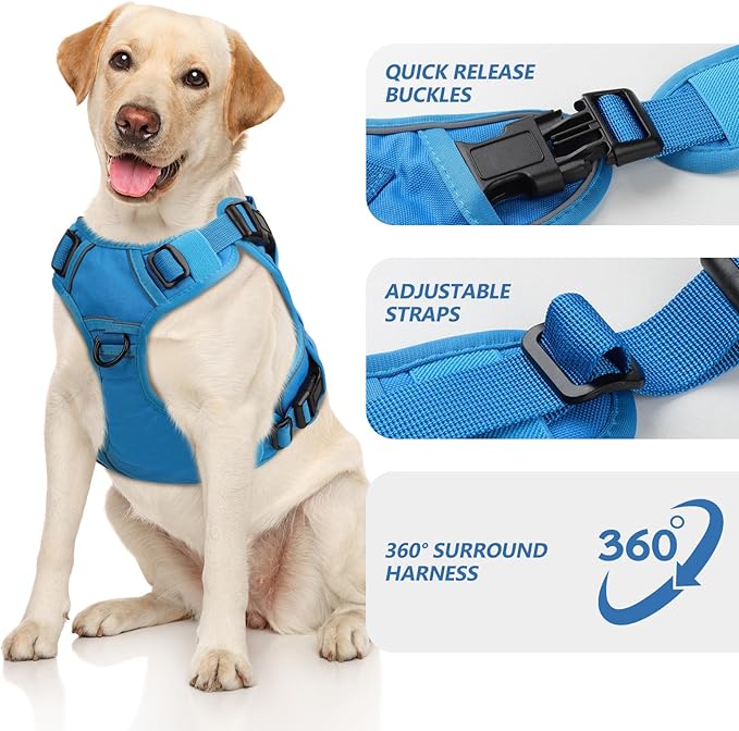 WINGOIN Blue Tactical Dog Harness for Medium Dogs, Heavy Duty No Pull Dog Harness with Handle, Adjustable Reflective Military K9 Pet Vest for Pitbull, Female, Male, Walking, Training, Hunting (M)