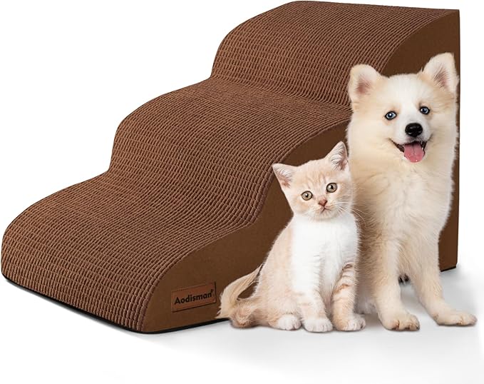 3-Step Dog Ramp and Stairs for Sofa and Chair - Non-Slip Sturdy Pet Steps for Small Dogs and Cats,15.7" H,Brown