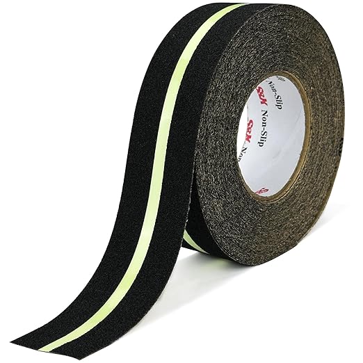 S&X Heavy Duty Anti Slip Tape 2 Inch x 60 Ft with Glow in The Dark Strip - Durable Grip Tape for Stairs, Outdoor Non Slip Stair Tread Non-Skid Safety Tape