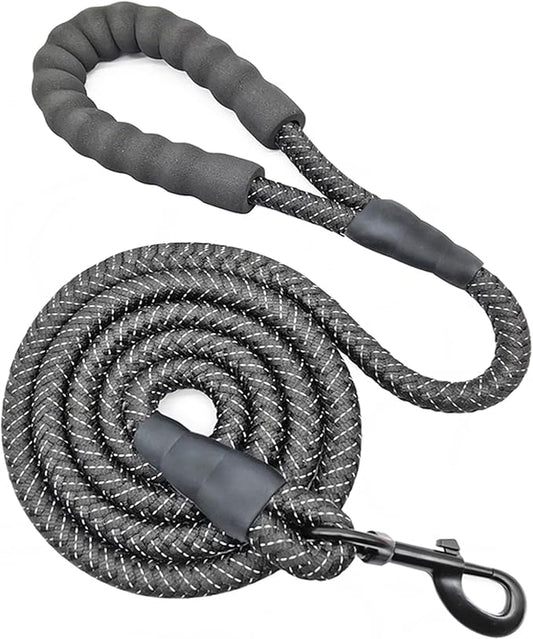 Black Dog Leash, 6 FT Heavy Duty Rope Dog Leash with Padded Handle Strong Nylon Reflective Leads for Medium Large Dogs, Training, Walking (1/2")