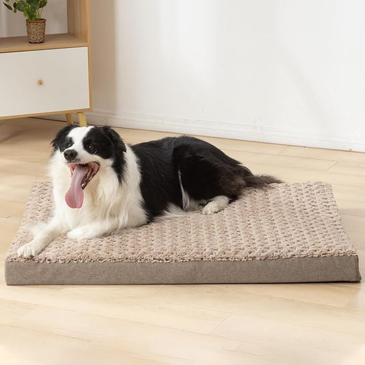 KHONSU PET Dog Bed Mat Plush 4in Orthopedic Pad for Large Dogs up to 110 lbs Waterproof Removable Cover Machine Washable for XXL Dogs