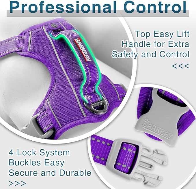 BARKBAY Dog Harness No Pull with ID Tag Pocket - Heavy Duty, Reflective, Easy Control for Large Dogs(Purple,XL)