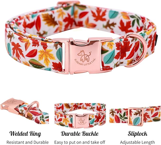 Elegant little tail Fall Dog Collar, Autumn Leaves Pet Collar Durable Dog Collars Male or Female Holiday Pet Gift Adjustable Dog Collar for X-Large Dogs