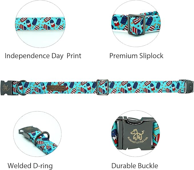 Elegant little tail Independence Dog Collar, Holiday Pet Collar Patriotic Dog Durable Dog Collars Girl or Boy Soft Pet Gift Adjustable Dog Collar for Small Medium Large Dogs