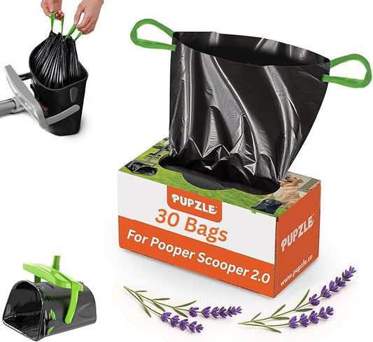Pupzle Dog Pooper Scooper with Bag Attachment, 40" Long Handle Pooper Scooper for Large Dogs, Dog Poop Scoop for Yard, Large Capacity Swivel Bin and Rake, Lavender Scented Bags (Black)