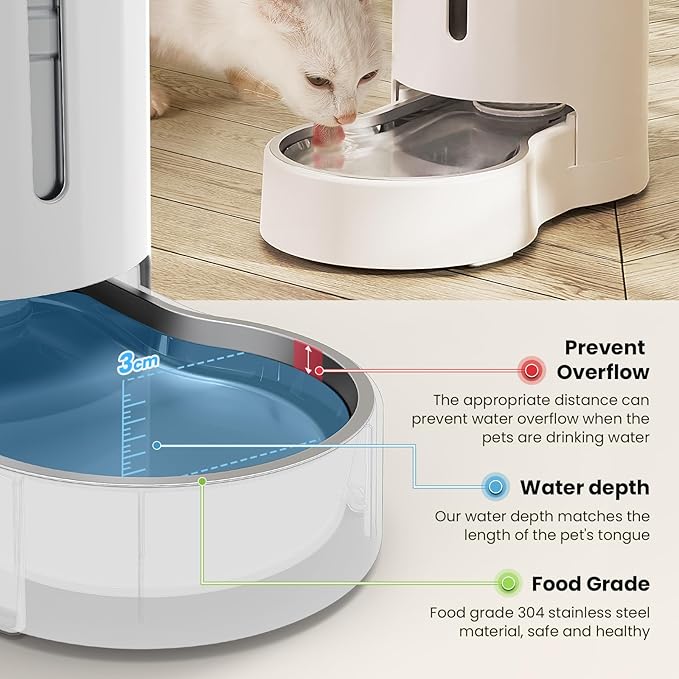 CZPET Dog Water Bowl Dispenser, 7L Automatic Dog and Cat Water Dispenser with Stainless Steel Bowl, Gravity Waterer, Large Capacity, and Quiet Drinking Area for Pets (7L,White)