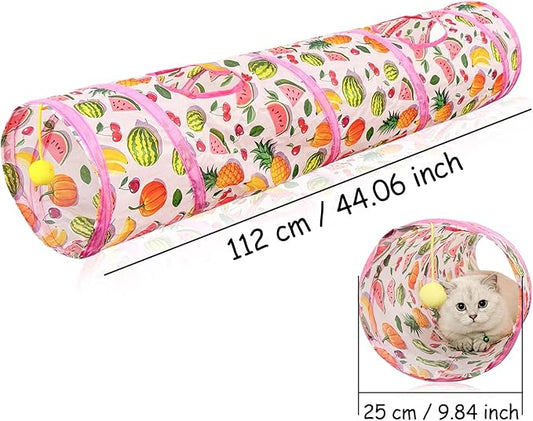 Andiker Cat Tunnel for Indoor Cats, 45" Long Rainbow Collapsible Kitten Tube with a Fun Ball and 2 Holes Cat Play Tunnel, Rabbit Tunnel for Kittens Exercising Hiding Training and Running (Pink)