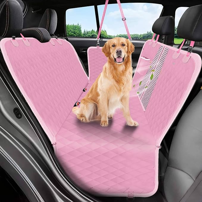 Dog Car Seat Cover, 600D Heavy Durable Dogs Seat Cover for Back Seat, 100% Waterproof Scratch Proof Nonslip Dog Hammock for Car with Side Flap, Pet Seat Covers with SeatBelt for Cars Sedan SUV Trucks