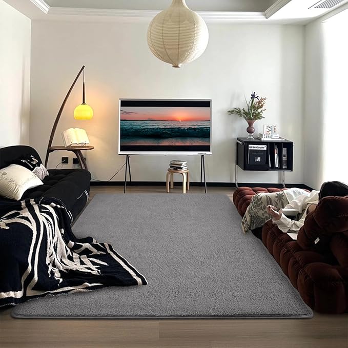 DweIke 5x7 Grey Area Rugs for Bedroom, Super Soft Living Room Rug, Thickened Memory-Foam Throw Carpet, Non-Slip and Washable Carpets for Kids Boys Girls Room Dorm Nursery Home Decor