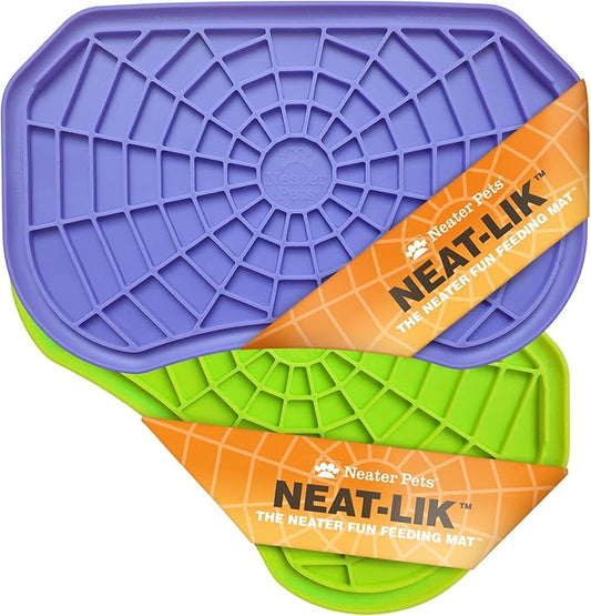 Neater Pets - Neat-Lik - Slow Feeding Pad for Dogs & Cats - Puzzle Toys Provide Boredom & Anxiety Relief - Fill Licking Pad with Healthy Treats & Food (2 Pack, Green & Purple)