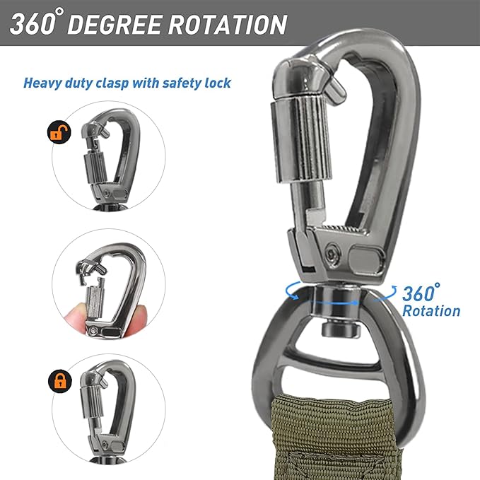 Hotsky Tactical Dog Leash Heavy Duty for Medium Large Dogs That Pull,4-6Ft Strong Bungee Shock Absorbing No Pull Dog Leash with Padded Double Handle and Car Seatbelt,Army Green