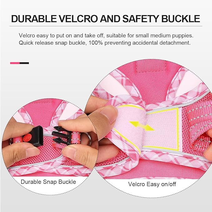 Mercano Soft Mesh Dog Harness and Leash Set, No-Chock Step-in Reflective Breathable Lightweight Easy Walk Vest Harnesses with Safety Buckle for Small Dogs, Cats (XL, Fuchsia)