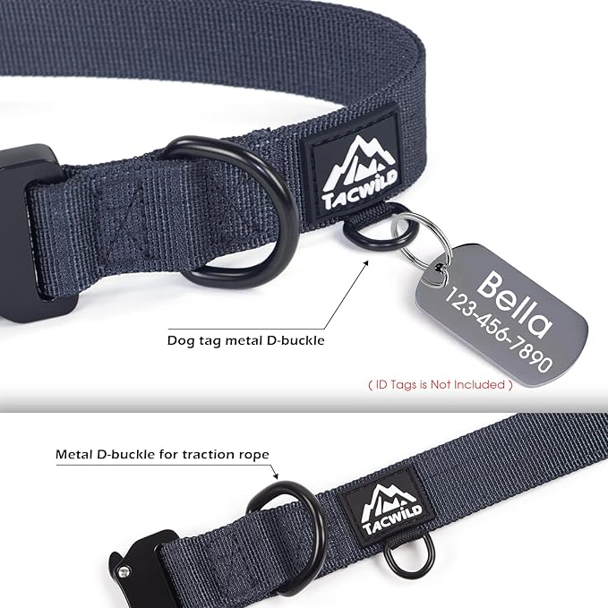 Dog Collar for Large Dogs - Adjustable, Chew Proof Nylon Collar with Metal Quick Release Buckle and D-Ring for Dog Tags (Navy Blue)