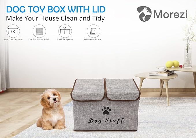 Dog toy box with lid dog storage organizer perfect basket for dog toys living room, playroom, closet, home organization and storage - LightGray