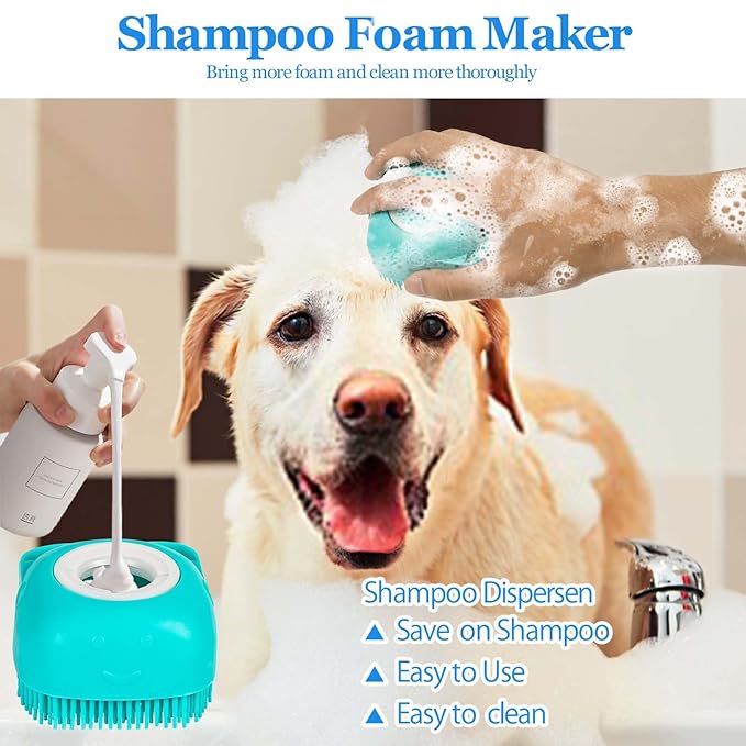 Dog Grooming Brush, Lilpep Pet Shampoo Bath Brush Soothing Massage Rubber Comb with Adjustable Ring Handle for Long Short Haired Dogs and Cats (Blue, set)