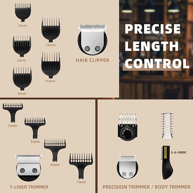 Ufree Beard Trimmer for Men, Electric Razor Shaver, Cordless Hair Clipper Shaving Kit for Mustache Body Nose Ear Hair Facial, Adjustable Beard Grooming Kit Birthday Gifts for Men