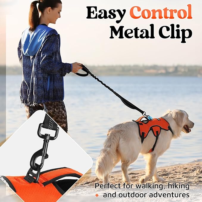 rabbitgoo Escape Proof Dog Harness, Soft Padded Full Body Pet Harness, Reflective Adjustable No Pull Vest with Lift Handle and Leash Clip for Large Dogs Walking Hiking Training, XL, Orange