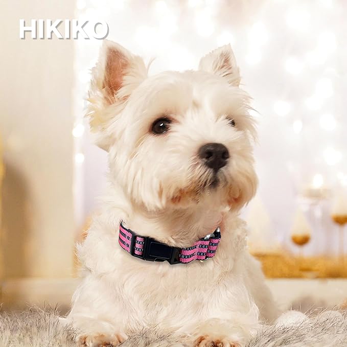 Hikiko Martingale Dog Collars Reflective Nylon Dog Collar with Quick Release Buckle Adjustable Training No Slip Dog Collar (Medium, Cherry Pink)