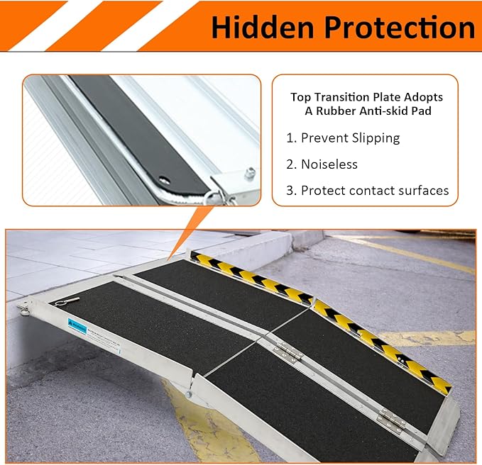 Portable Wheelchair Ramp 8FT, 96" L x 29" W Non-Skid Aluminum Foldable Handicap Ramps for Steps, 800lbs Capacity Threshold Ramps, Lightweight with Handle, for Home,Stairs,Doorways,Curbs (8FT)