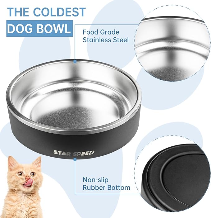 StarSpeed 24oz Stainless Steel Dog Bowls with Rubber Bottom Non-Slip Double Wall Metal Outdoor Dog Food and Water Bowls Weighted Insulated Pet Feeding Bowl for Small,Medium Sized Dogs or Cats