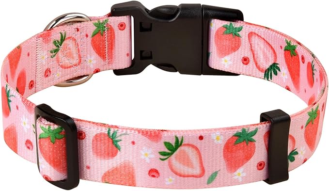 Dog Collar with Bohemia Floral Tribal Geometric Patterns - Soft Ethnic Style Collar Adjustable for Small Medium Large Dogs(Strawberry,L)