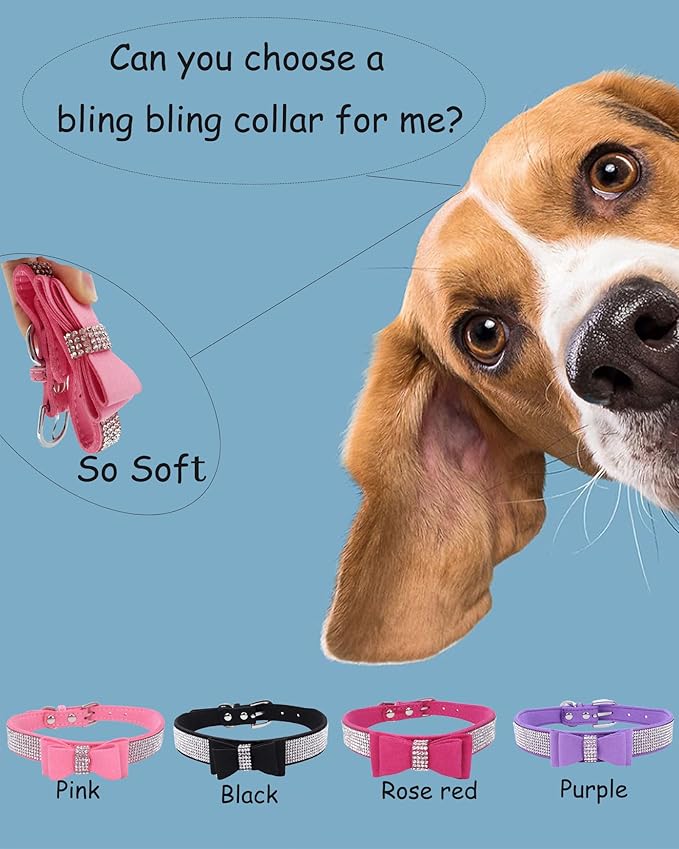 Bling Dog Collar for Small Medium Large Dogs, Crown Rhinestone Dog Collars for Girl and boy Dog, Diamond Puppy Collars, Adjustable Leather Suede SOFE Cat Collar (M(13"-15.4"/33CM-39CM), Black3)