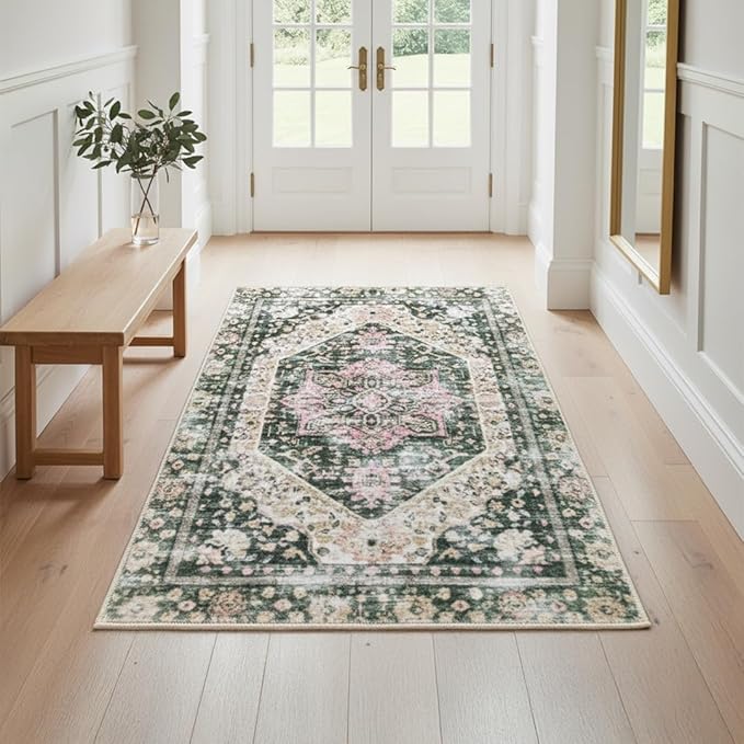Muddy Mat짰 Eden 2ft x 7ft Washable Area Rugs for Living Room, Bedroom & Dining Room ??Modern Soft Low Pile Non Slip Carpet ??Pet Friendly Waterproof Foldable Rugs for Home